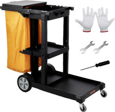 Cleaning Cart, 3-Shelf Commercial Janitorial Cart, 200 Lbs Capacity Plastic Hous
