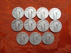 90% Silver Coin Lot of 11 Standing Liberty Quarters $2.75 FV - All different