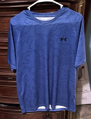 Mens Large blue Under Armour Short Sleeve Performance Active Wear Shirt!
