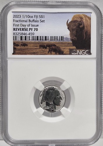 2023 1/10oz Fiji Fractional Buffalo set coin First Day of Issue Reverse PF70 NGC
