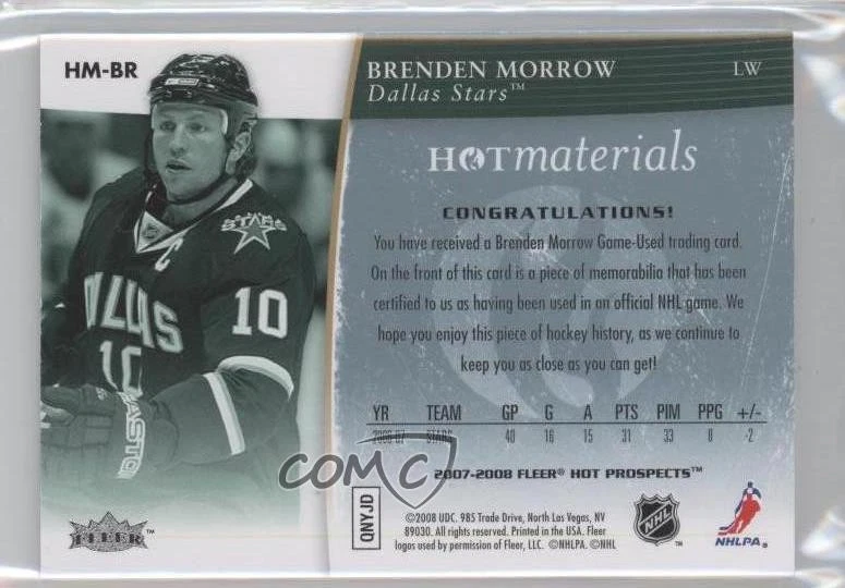 2007-08 Fleer Hot Prospects Materials White /10 Brenden Morrow #HM-BR Patch - Image 2 of 2