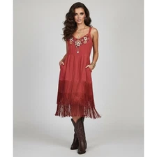 Idyllwind Miranda Lambert Dress Women XL Red Embroidered Western Boho Fringe NEW
