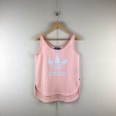 Adidas l S Trendy Peach Textured White Trefoil Logo High-Low Crop Workout Tank