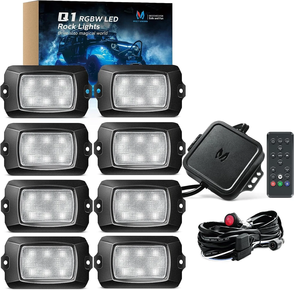 MICTUNING 8 Pods Q1 RGBW LED Rock Light Underglow Underbody Neon Light for Truck