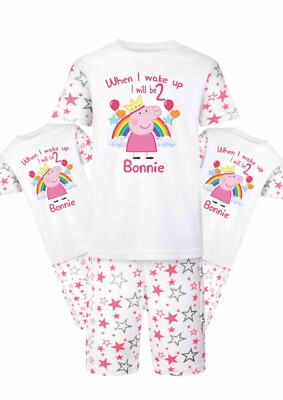 CHILDRENS PERSONALISED BIRTHDAY PYJAMAS Peppa Pig WHEN I WAKE UP pink stars eBay
