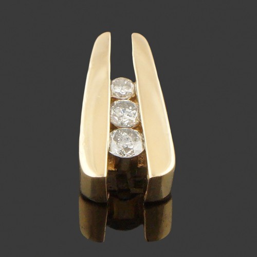 Modernist Solid 14K Gold & .26 CTW Channel Set 3 Diamond Estate Journey Pendant - Picture 4 of 8
