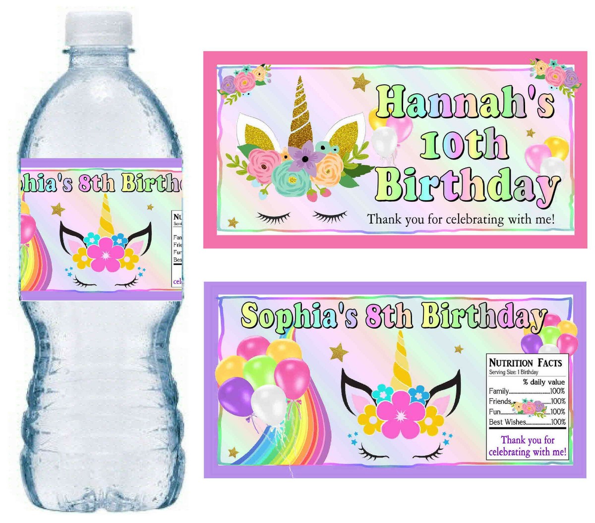 20 UNICORN BIRTHDAY PARTY FAVORS WATER BOTTLE LABELS ~ PERSONALIZED | eBay 20-unicorn-birthday-party-favors-water-bottle-labels-personalized-ebay