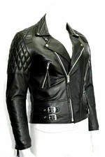 Men's Diamond Quilted Design Motorcycle Biker Jacket Lambskin Leather Black Coat