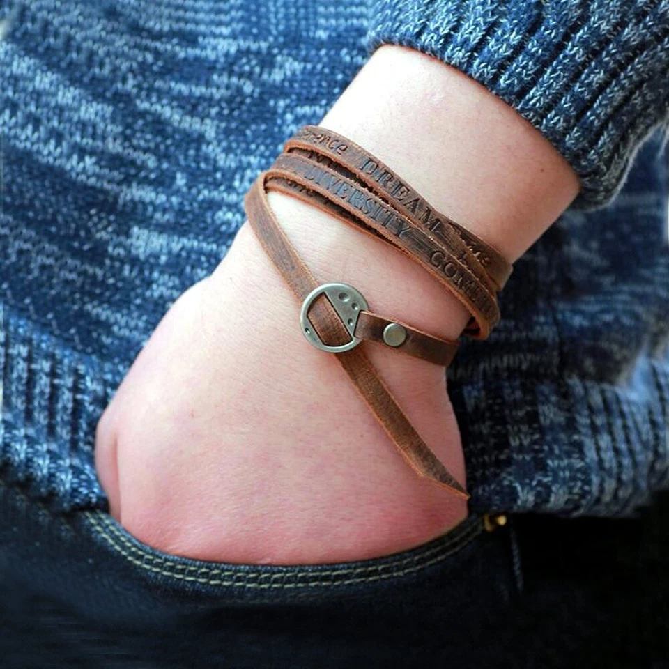 Damen Herren Armband Schriften Herrenarmband Wickelarmband Surferarmband - Bild 3 von 3