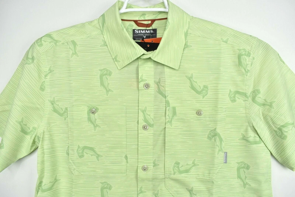 NEW Simms Men's Double Haul S/S Fishing Shirt Key Lime Green Tarpon Fish  Print