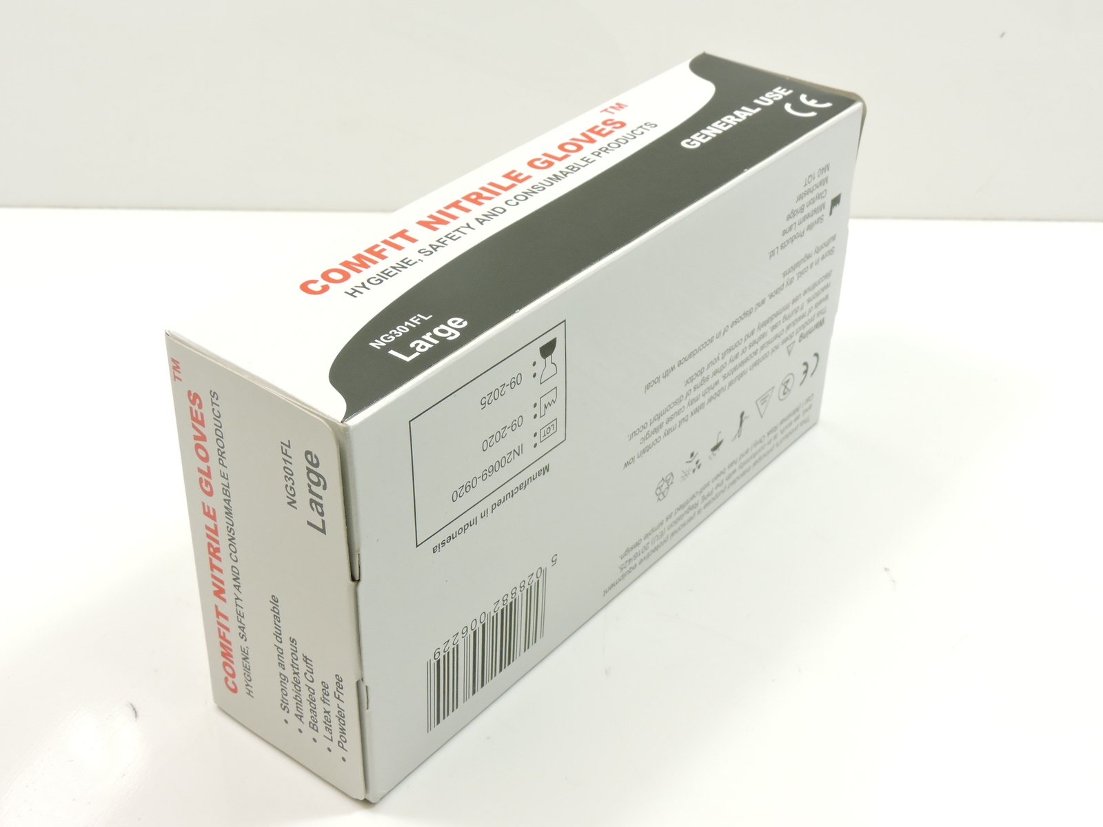 COMFIT HEAVY DUTY POWDER FREE LARGE BLACK NITRILE GLOVES PACK OF 100