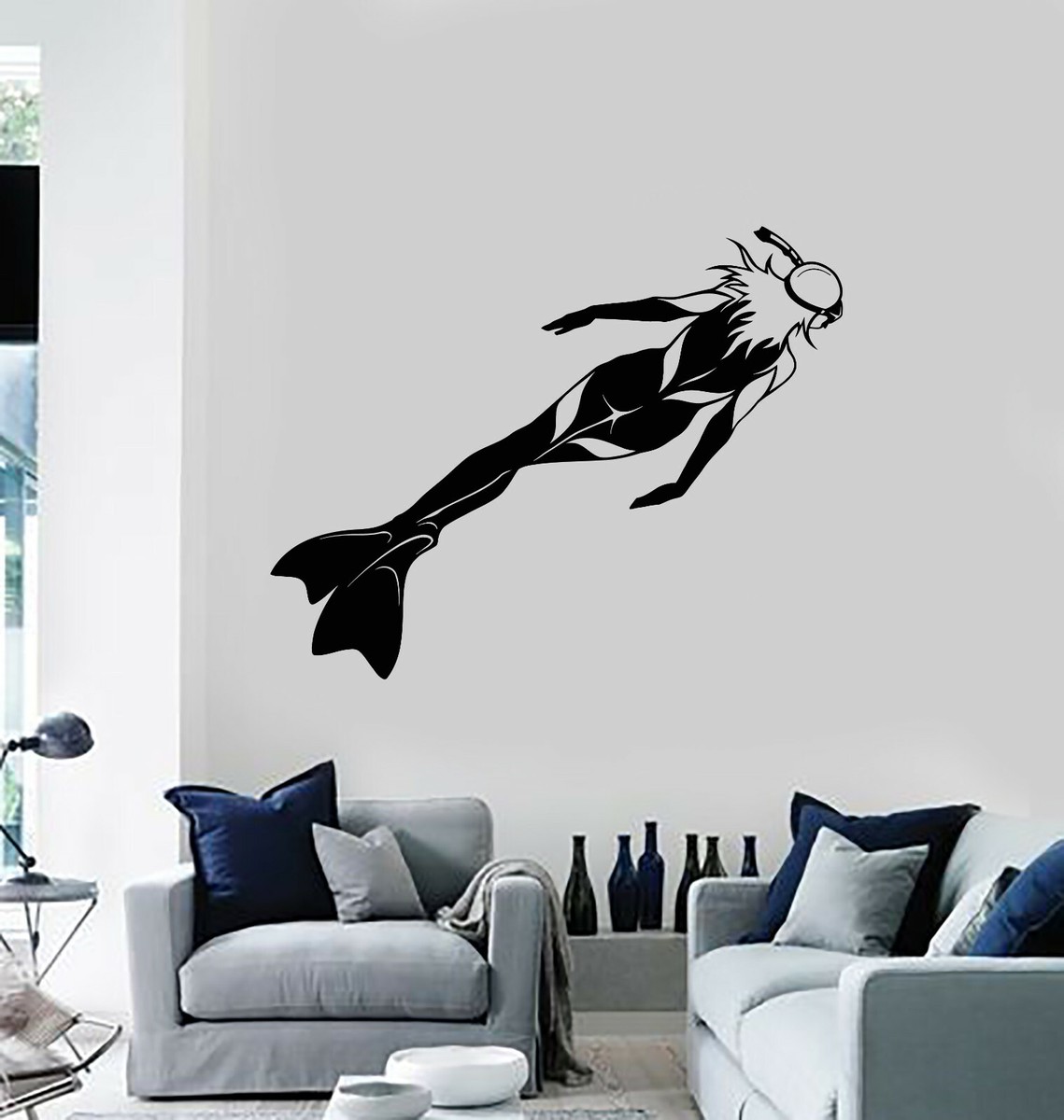 だいページ•*¨*•.¸♬︎ Vinyl Wall Decal Scuba Diving Underwater Diver Club Girl Woman