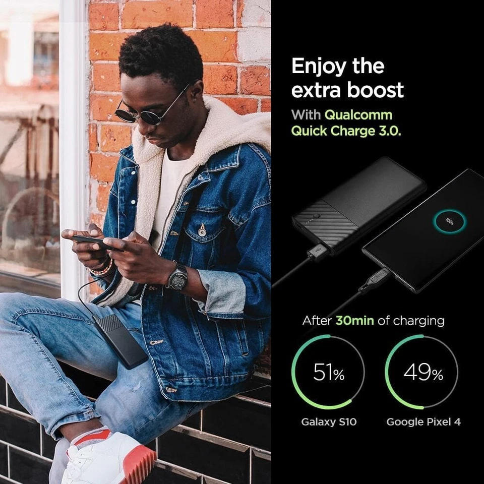 Cargador portátil Spigen PocketBoost 10.000 mAh 18 W para teléfonos inteligentes Samsung Apple Foto 3 de 4