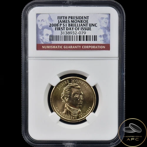 2008 P James Monroe Presidential Dollar 5th President NGC BU FDOI
