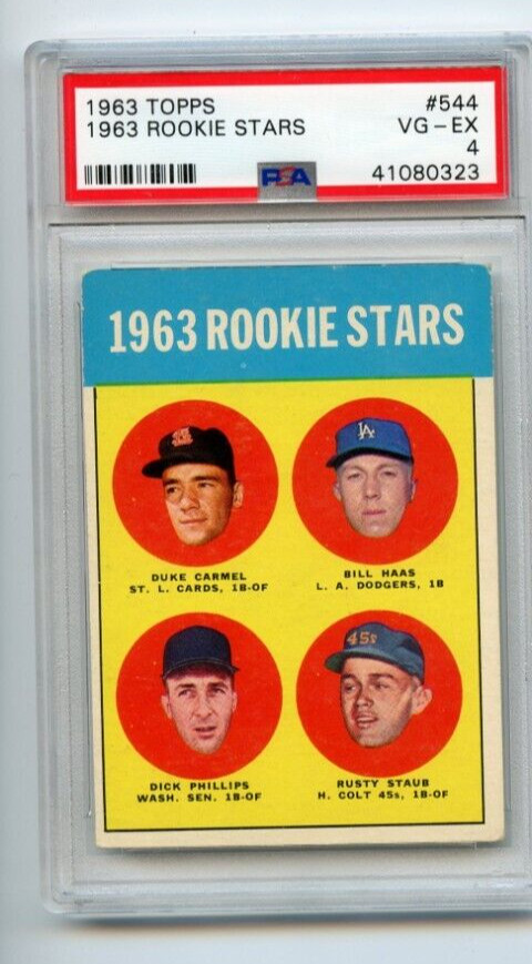 1963 Topps Rookie Stars Rusty Staub/ Duke Carmel  #544 HI  🚀😳💥  PSA Graded 4