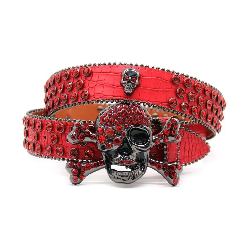 Cintura uomo donna western strass cowgirl cowboy cristallo borchie teschio punk belt - Immagine 2 di 4