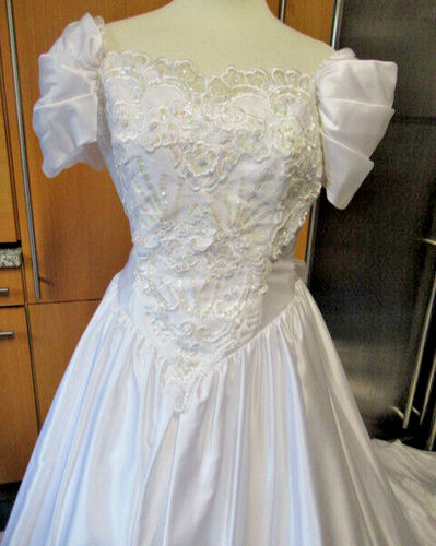BRIDAL GOWN & VEIL WHITE NOVIA DART TRAIN 14 36" BUST BEADED WEDDING DRESS - Picture 15 of 20