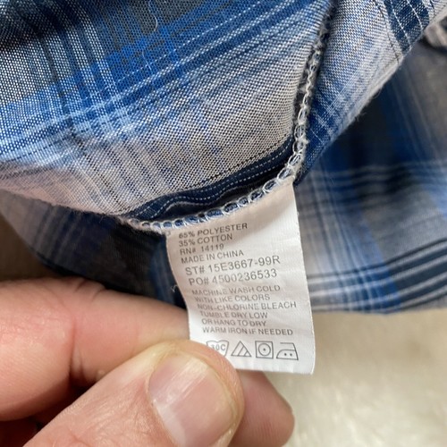 Plains Western Wear Mens Size XL Pearl Snap Button Front Shirt Blue Plaid - Picture 6 of 7