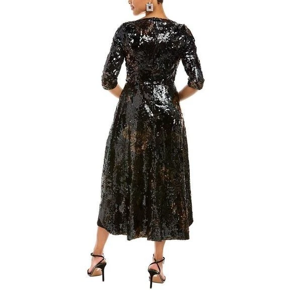 Mono Kay Unger Negro Rubí Vino Janelle Lentejuelas Midi Walk Thru 4 $428 Foto 2 de 3