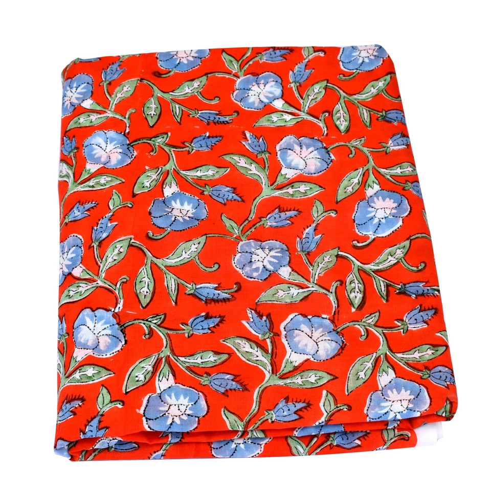 Floral Print Hand Block Fabric Cotton Running Fabric Indian Craft 10 Yard - Image 2 of 4