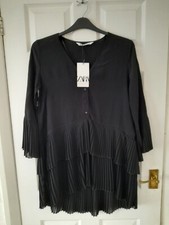 Zara Black Contrasting Pleated  Chiffon Dress / Tunic Top Size XS