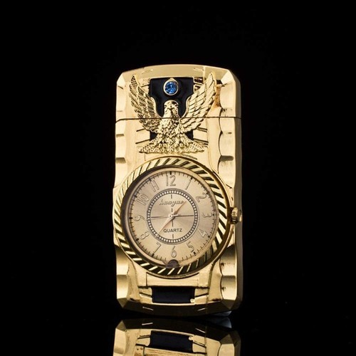Orologio 2 pz Accendisigari al quarzo 2 Pz Metal Antivento Torcia Getto Gas Butano - Foto 8 di 15