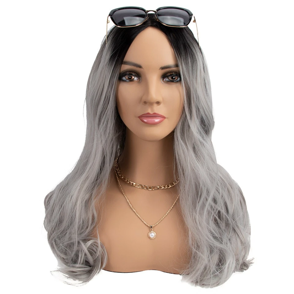 Maniquí realista de 18" cabeza de peluca PVC maniquí hombro busto soporte exhibición cabello CM Foto 3 de 4