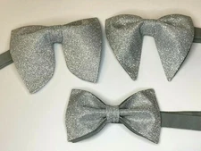 Custom Silver Sparkle Glitter Bow tie Vintage style 70`s Butterfly Wedding Prom