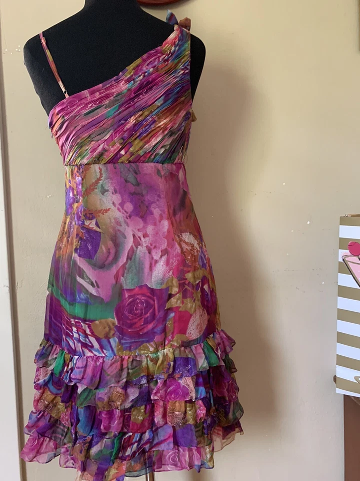 Sue Wong 100% Silk Multicolored women summer casual dress Size 6 - Image 4 of 4
