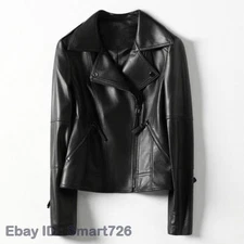 New Slim Fit Motorcycle Jacket Genuine Leather Jacket Womens Short Zipper Jacket