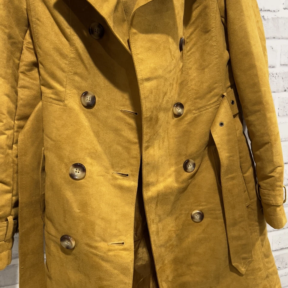 Trench coat Steve Madden feminino tamanho pequeno ferrugem marrom peito duplo forrado de camurça sintética - Imagem 2 de 4