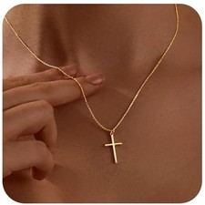 Cross Necklace for Women,18K Dainty Gold Plated Cross Necklaces Simple Cross Pen