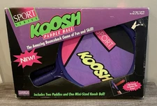 1992 Koosh Paddle Ball Set In Box Sport Series + 2 Balls Outdoor Game Purple