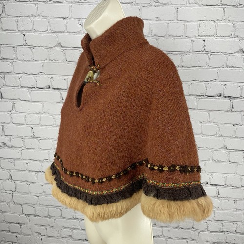 Vintage F.L. Mantello scialle a levetta corno pelliccia mohair marrone Malik made in USA taglia small S - Foto 5 di 10