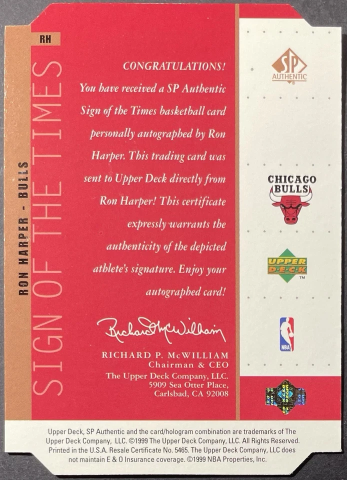 Ron Harper 1998-99 SP Authentic Sign Of The Times On Card Auto Chicago Bulls - Image 2 of 2