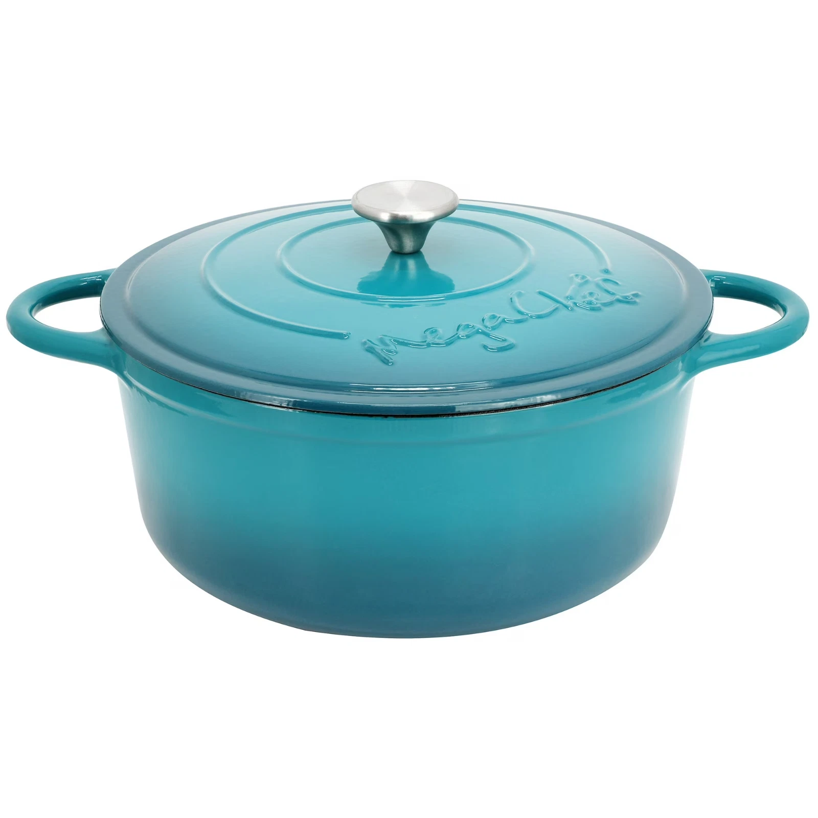 MegaChef 6.35 Quart Round Enameled Cast Iron Dutch Oven with Lid in Light Blue