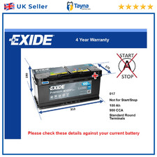 Battery fits VOLVO XC90 XC70 XC60 S60 V60 S80 V70 00 to 18 Exide 017 900A 100Ah