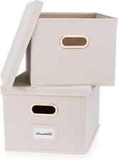 Decorative File Organizer Box Set of 2 Collapsible Linen Filing Cabinets