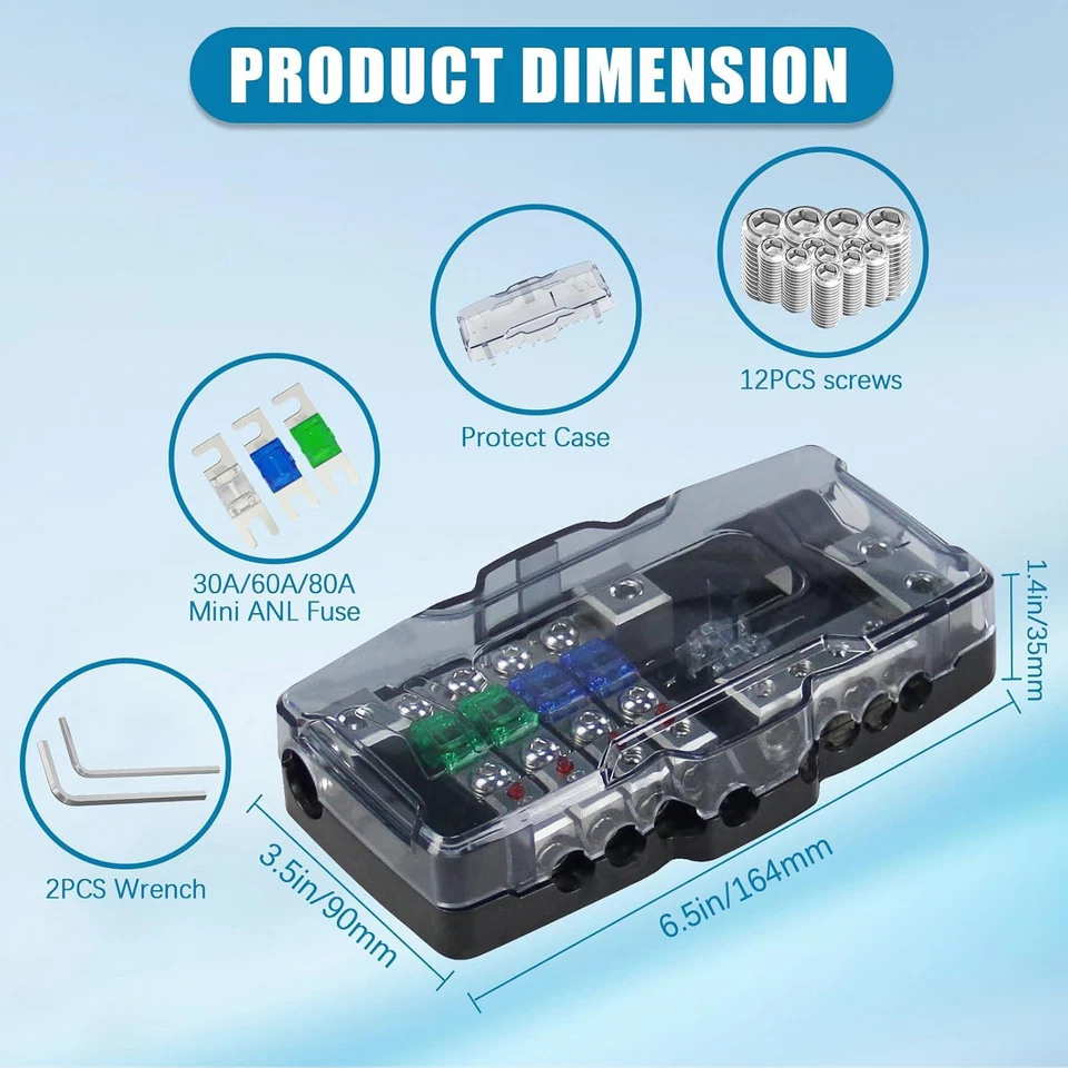 Fused Power Distribution Block Car Audio 4 Way Midi(Mini-Anl) Fuse Block 12V - Image 3 of 4