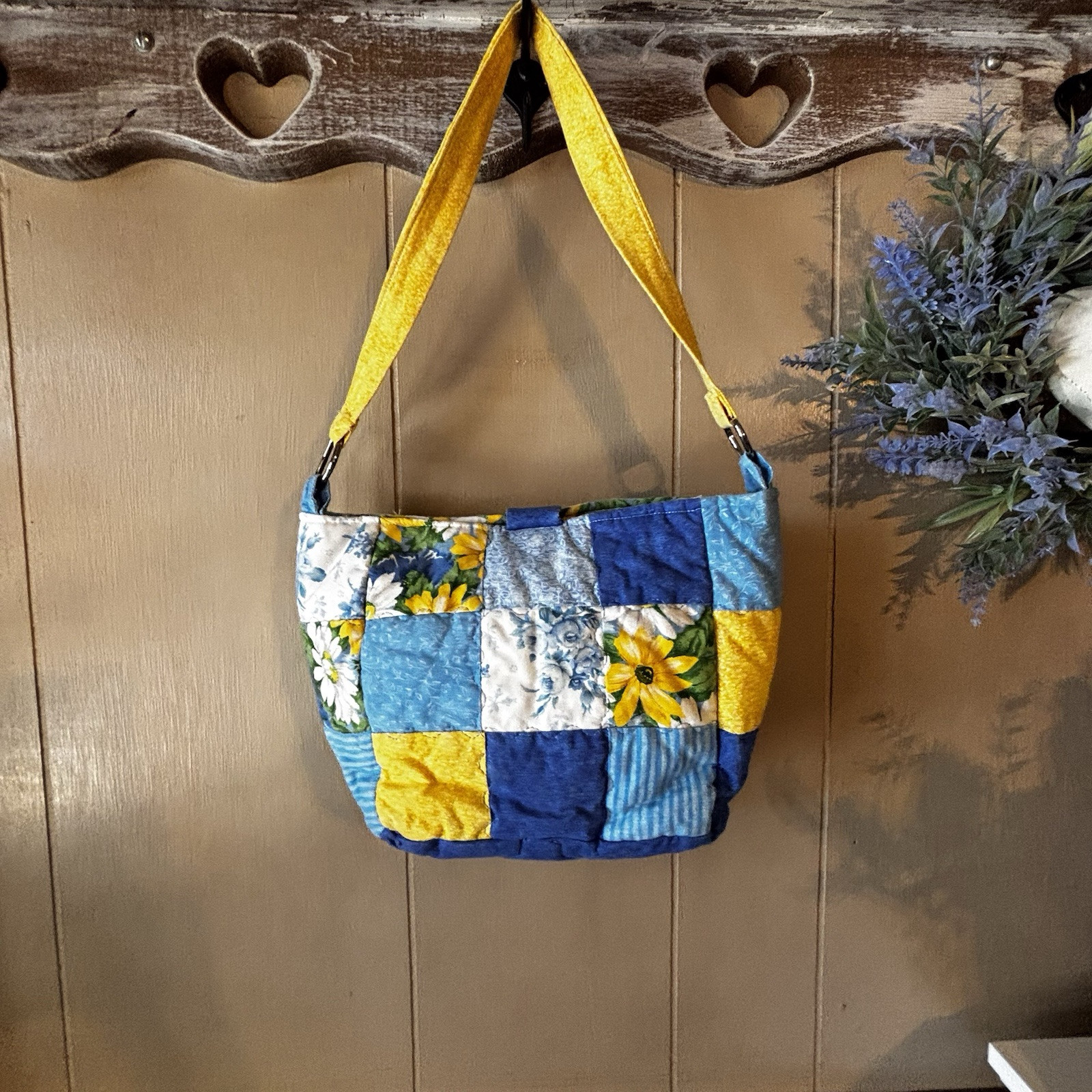 Handmade Patchwork Bucket Purse Spring Colors Blu… - image 7