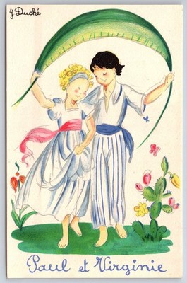 French A/S J Duche~ART DECO~Paul et Virginie~Friends From Birth Love~c1940s