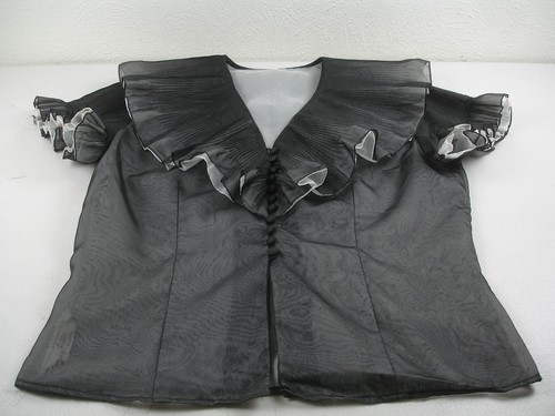 Women's M Vtg 1940's Penny Potter Black Sheer Top Blouse Ruffled Victorian Look - Picture 10 of 17