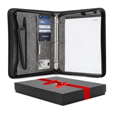 Portfolio Organizer - 1.5" 3 Ring Binder with Notepad - Zippered Storage Pouc...