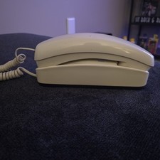 Vintage AT T Trimline 210 Phone Beige Curly Corded Retro Landline Wall Phone   