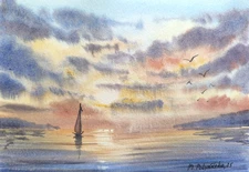 Original Artwork Modern Painting Landscape LONELY FISHERMAN BOAT Art Seascape A5