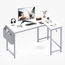 L Shaped Gaming Desk with Wooden Desktop CPU Stand Side Bag Reversible Home