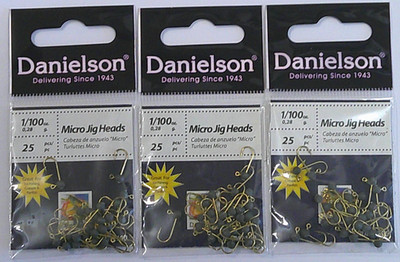 (3) Packs Danielson Micro JIg Head 1/100 oz 25 pk (75 jig heads total) unpainted