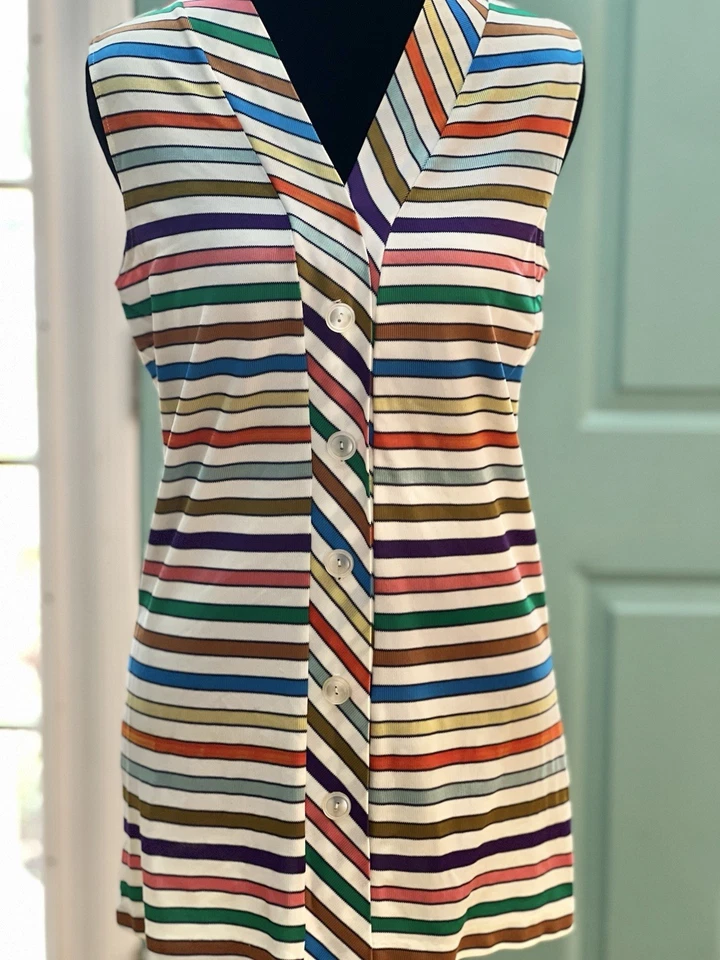 Blusa sin mangas multicolor vintage de mujer NPC FASHIONS. Lavar a máquina.Pequeño Foto 2 de 4