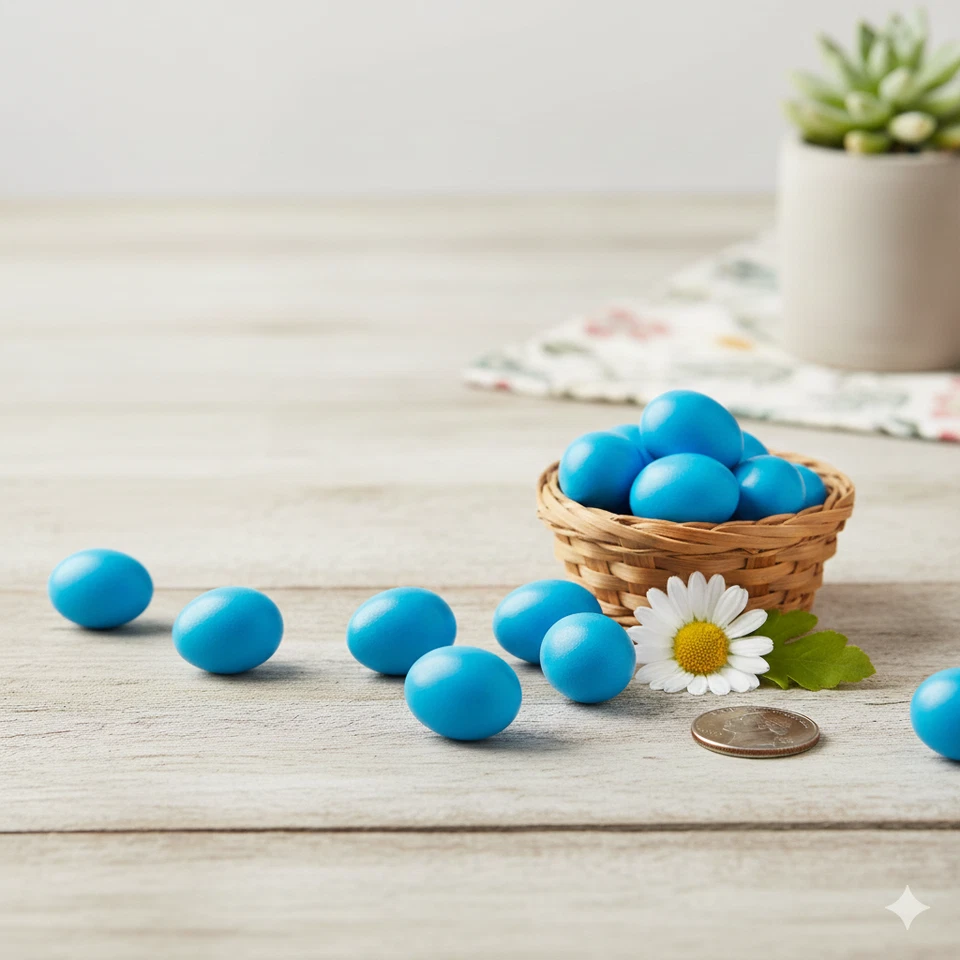 Mini Œufs de Pâques Artificiels Lot de 60 Bleu Azur 1x1,5 cm Décoration de Table - Photo 4/4