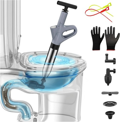 #ad #ad Toilet Plunger High Pressure Design with Gloves Hair Snake Tools Complete Set $30.44